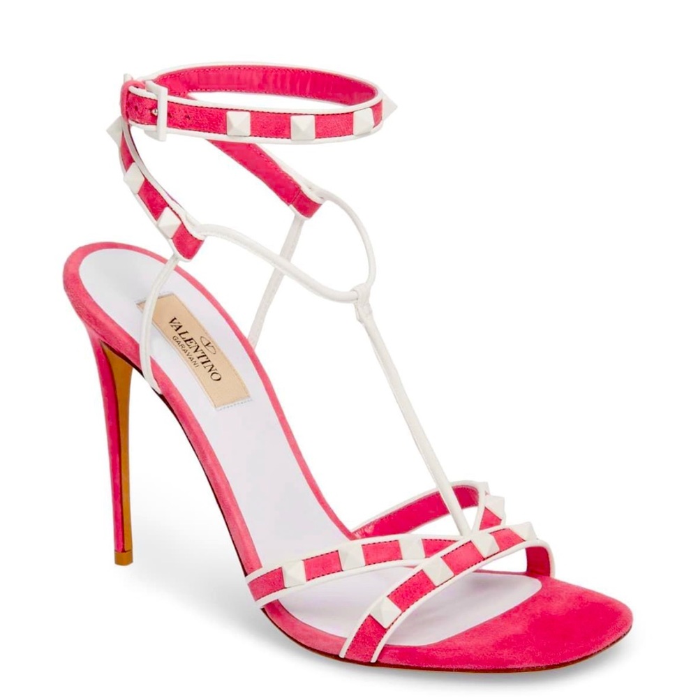 VALENTINO GARAVANI Rockstud Pink Suede High Heel Sandal 6.5